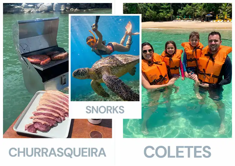 Itens inclusos: Churrasqueira, Snorks, Coletes